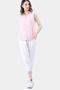 Kemeja Tanpa Lengan Pheme Pink Offwhite