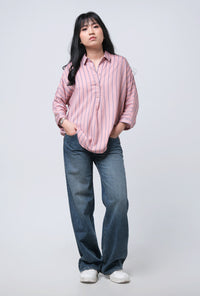 Kemeja Lengan Panjang Adeline Pink Grey