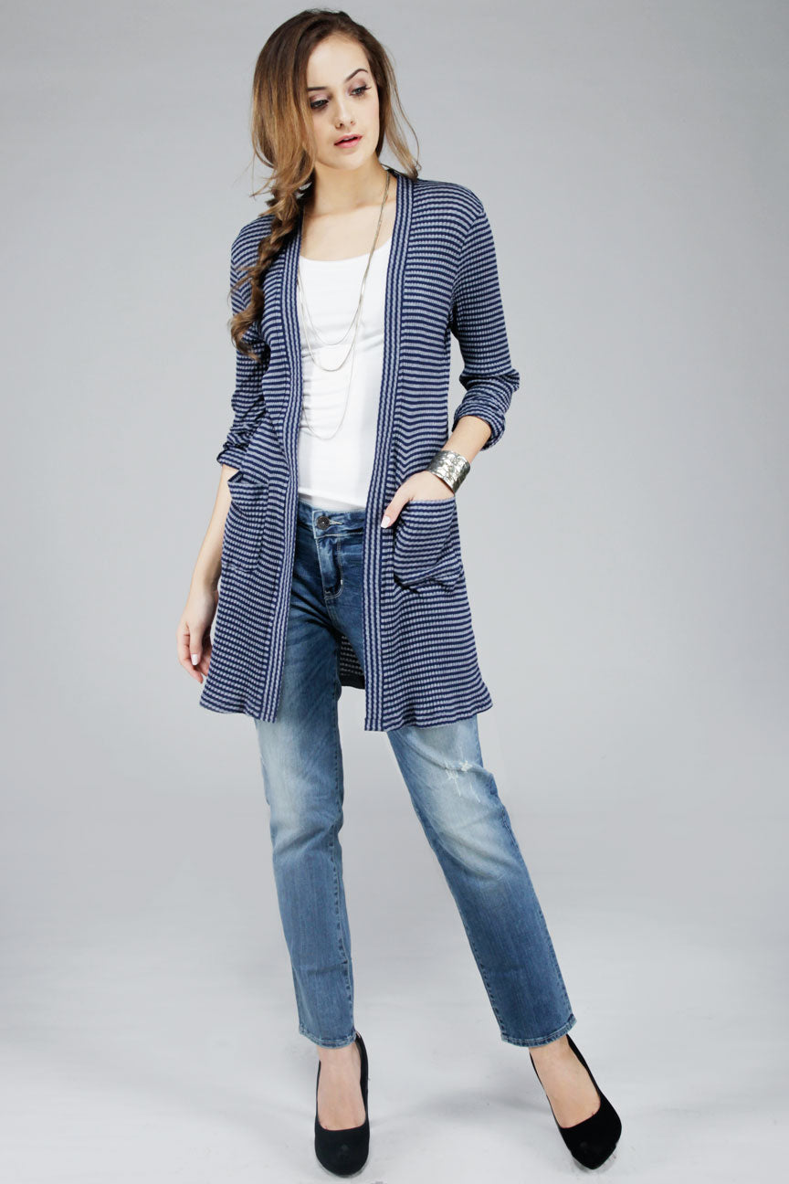 Cardigan Lengan Panjang Auva Navy Grey