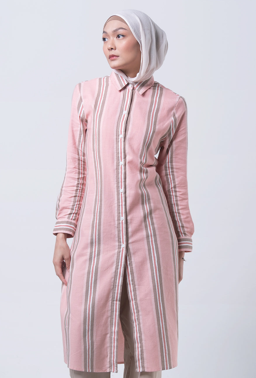 Dress Lengan Panjang Valeria Pink Brown