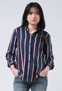 Kemeja Lengan Panjang Arla Navy Pink