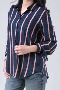 Kemeja Lengan Panjang Arla Navy Pink
