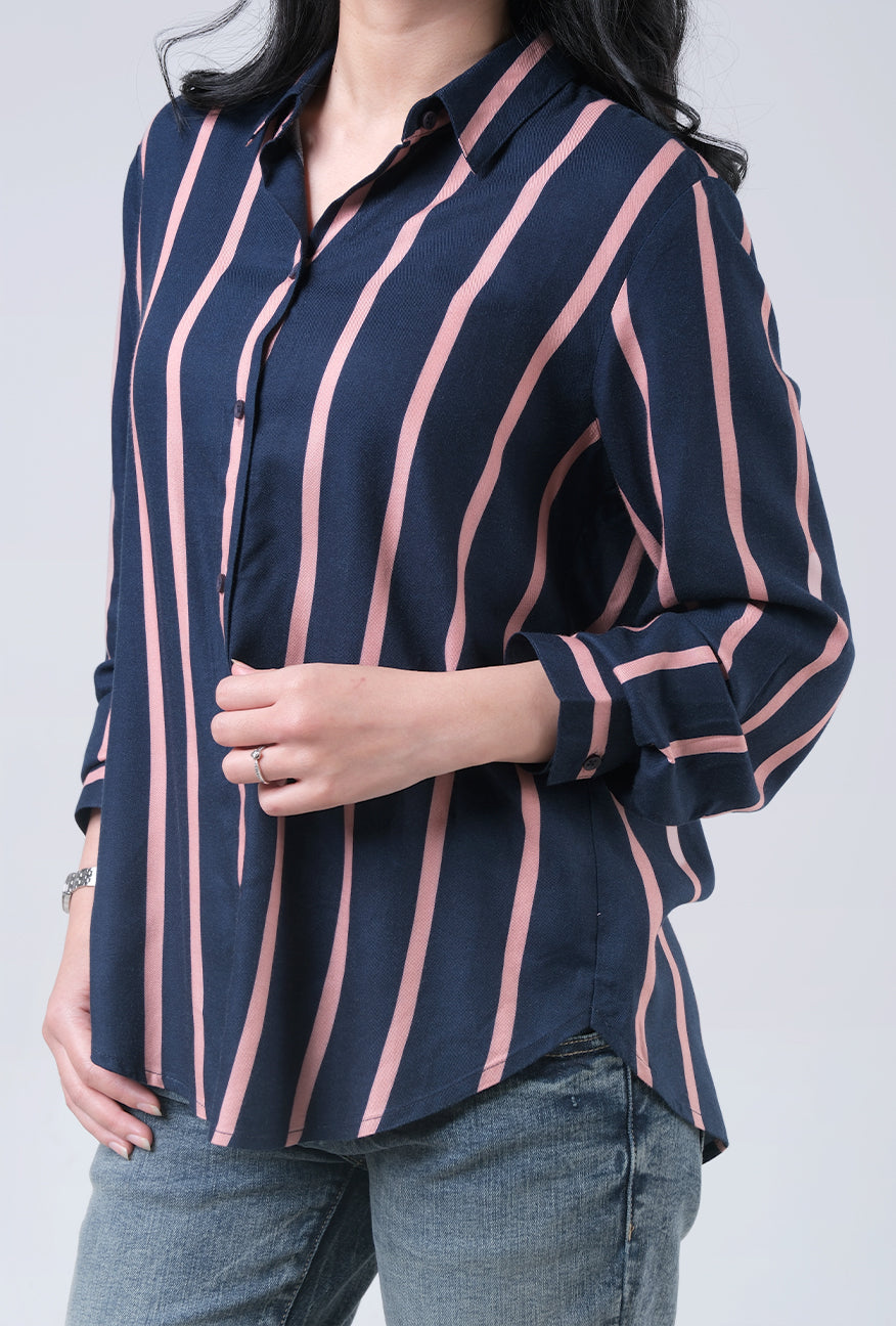 Kemeja Lengan Panjang Arla Navy Pink