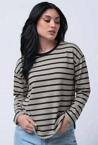 T-Shirt Lengan Panjang Shaz Khaki Black Stripe