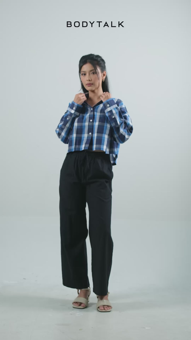 Kemeja Lengan Panjang Esmeray Navy White
