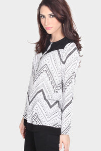 Kemeja Lengan Panjang Black Zak Offwhite Black Blouse