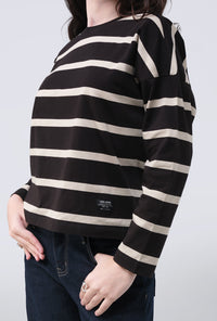 T-Shirt Lengan Panjang Zeva Black Beige Stripe