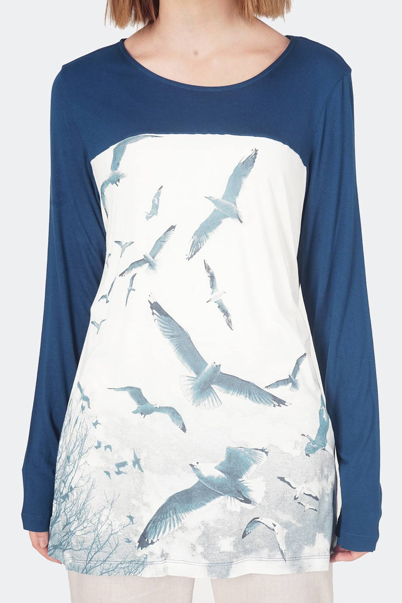 T-Shirt Lengan Panjang Flying Bird Blue Turqouise