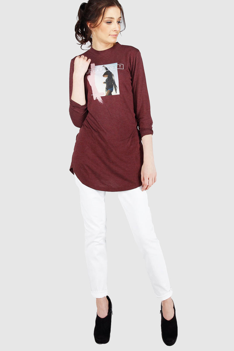 T-Shirt Lengan Panjang Rosa Leigh Maroon